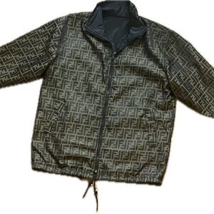 FENDI Reversible Logo Print Vintage Bomber Jacket Size M